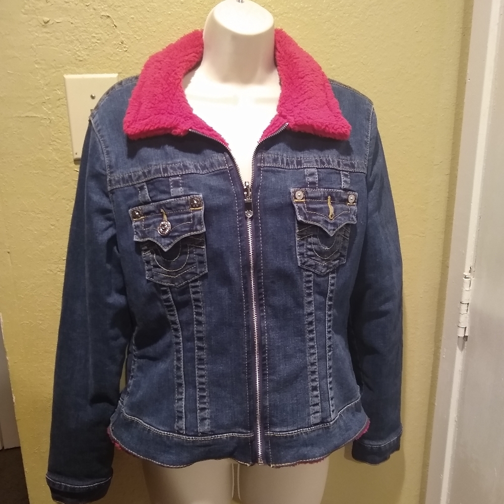 True Religion Women's Denim Sherpa Trucker Jacket